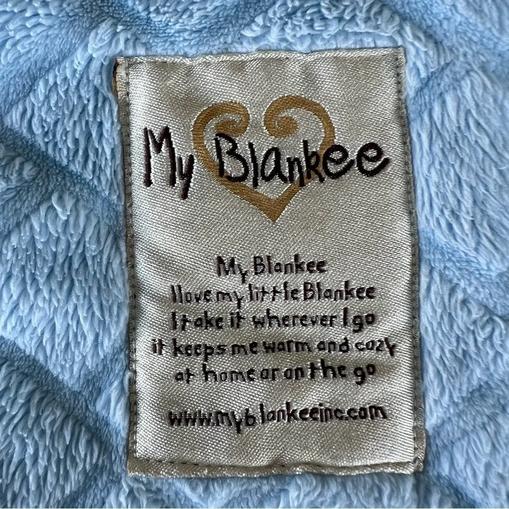 My Blankee Plush Minky Satin Trim Security Baby Blanket Blue 30.5 x 34 GUC
